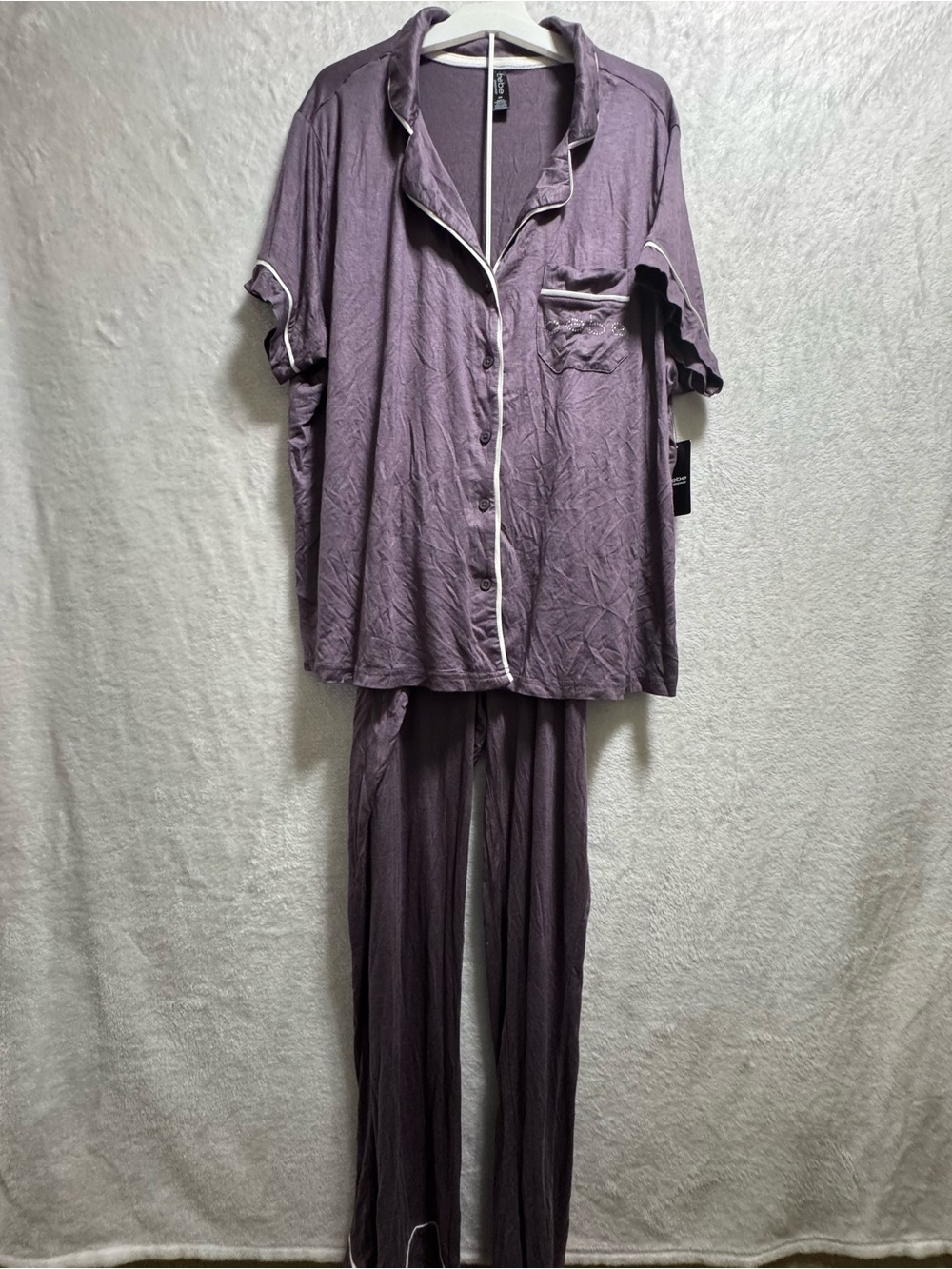 bebe Mauve Short Sleeve Button-Front Pajama Set with White Piping
